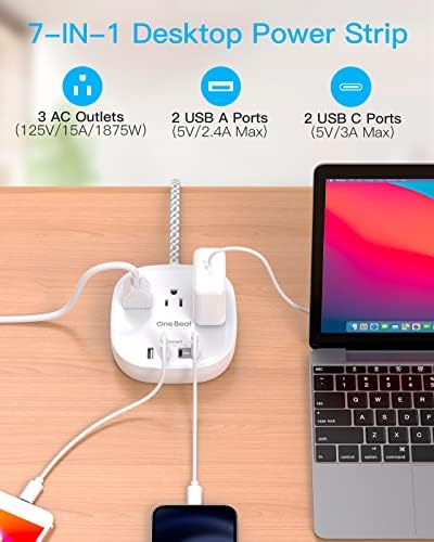 15ft Flat Plug Power Strip, Ultra Flat Extension Cord - 3 Outlets 4 USB Ports (2 USB C) 22.5W/4.5A Desktop Charging Station, Power Strip No Surge Protection for Cruise Ship Dorm Room Travel Essentials