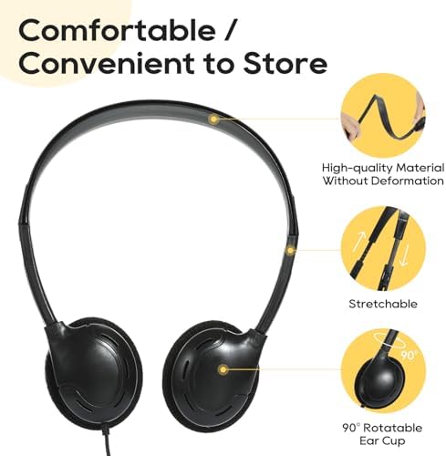 10 Pack Classroom Headphones, Headphones Bulk for Kids, Teenagers, Boys, Girls, Wire Bulk Headphones for Classroom, Adjustable with 3.5 mm Jack