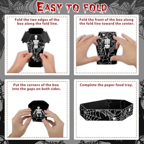 100Pcs Halloween Coffin Serving Food Trays - Skeleton Disposable Snack Paper Dish for Party Decoration Supplies