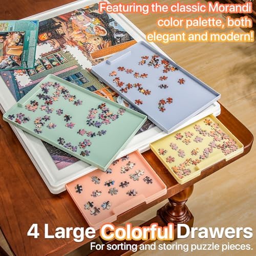 1000 Pieces Rotating Plastic Puzzle Board with Drawers and Cover, 30"x22" Portable Spinning Jigsaw Puzzle Table for Adults, Upgraded Lazy Susan, Ideal Gift for Mum