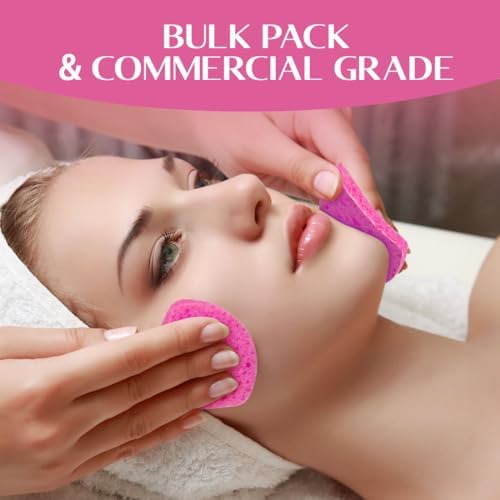 120-Count Compressed Facial Sponges, Face Sponge for Cleansing, 100% Natural Cellulose Cosmetic Spa Scrubs for Makeup Removal, Exfoliating Mask, Skin Massage - Pink