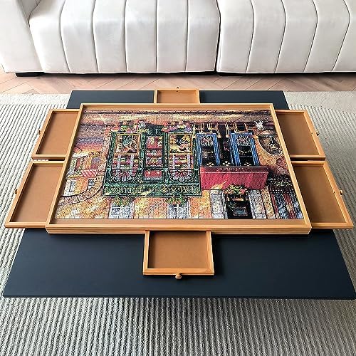 1000 Piece Puzzle Board with Drawers, 21" x 29.8", Portable Wooden Jigsaw Puzzle Table, Suitable for Adults, Used for Puzzle Storage and Sorting, Gifts for Friends and Family