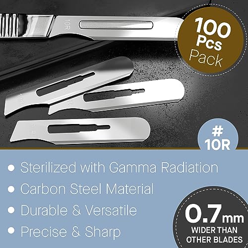 10r Blades Dermaplaning 0.7mm Extra Wide Pack of 100 Surgical Blades 10r, Size 10r Scalpel Blades, High Carbon Steel Dermablade Dermaplane Blades 10r Individually Wrapped Disposable 10r Blade Sterile