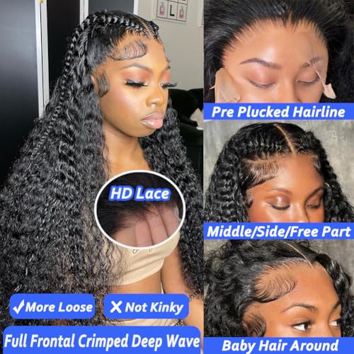 13x6 Deep Wave Lace Front Wigs Human Hair 18 Inch HD Transparent Lace Frontal Wigs Human Hair Deep Wave Wigs For Women 200 Density Deep Curly Human Hair Wigs Pre Plucked With Baby Hair