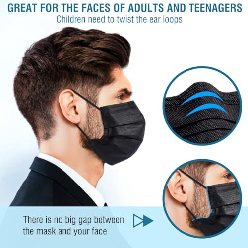 100 Pack Disposable Face Masks, 3 Layer Filter Protection Black Disposable Face Masks