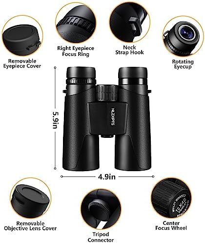 10x42 Binoculars for Adults with Phone Adapter,Birding Binoculars for Adults HD 10x42,Bird Watching Binoculars,Easy Focus, BAK4,Binoculars for Hunting Travel Mountaineering (Black)