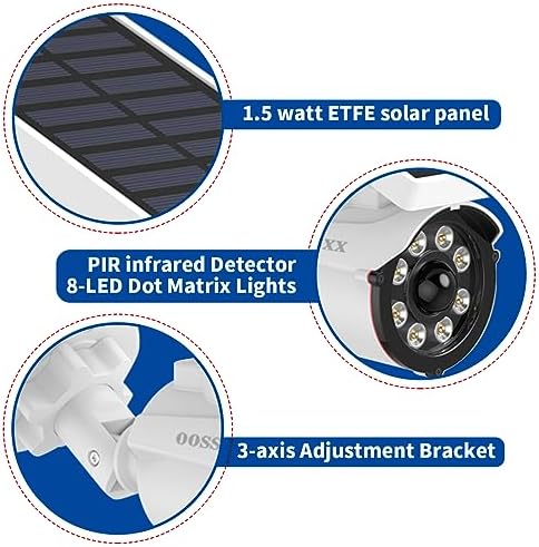 (Wire Free Solar Motion Light) Motion Sensor Solar Powered Outdoor Wireless Fake Camera Brightest Floodlights Spot Lighting Spotlight Home Security LED Lights Defiant Activated Detector