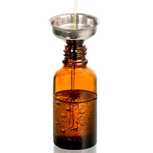 12 Pack, 2 oz Glass Dropper Bottle with 3 Stainless Steel Funnels & 1 Long Eye Dropper - 60ml Amber Glass Tincture Bottles for Travel Essential Oils, Liquids - Leakproof