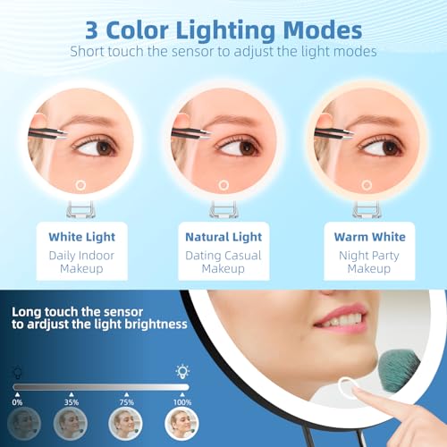 10X Magnifying Mirror with Light, 10x Magnifying Makeup Mirror, Lighted Makeup Magnification Mirror with 360° Adjustable Stand & Suction Cup, Portable Travel Magnifying Mirror, 6inch Magnifying Mirror