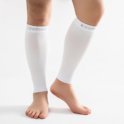 15-20mmHg White Calf Compression Sleeve Men and Women Wide Calf Sleeve Brace Compression Socks for Leg Support, Shin Splint,Pain Relief