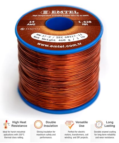14 AWG - 1 lb (80 feet) 99.9% Pure Copper Wire, Enameled Magnetic Wire for Motor, Transformer, Magnetic Coil, & Electroculture Gardening, Winding Magnet Wire - 220°C (428°F) Thermal Class