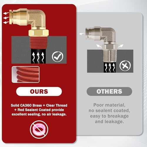 1/4" Quick Push to Connect Fittings Brass 90 Degree Union Swivel Elbow Joint DOT Approved 1/4" Tube OD x 1/8" NPT Thread Air Brake Line Adapter Air Suspension Kit for Car Truck Trailers 2pcs