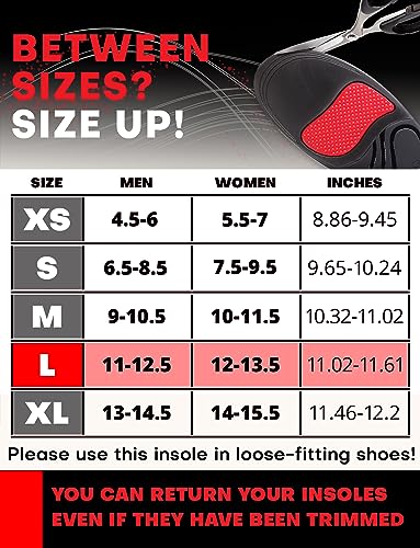 (Pro Grade) 220+ lbs Plantar Fasciitis High Arch Support Insoles Men Women - Orthotic Shoe Inserts for Arch Pain Relief - Boot Work Shoe Insole - Standing All Day Heavy Duty Support (Gray, L)