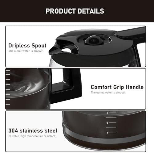 14-Cups Coffee Pot Replacement Carafe Compatible with Cuisinart Coffee Maker DCC-2200RC, DCC-2200, DCC-3200, DCC-3200P1, DCC-3200FR, DCC-3200CPAMZ, DCC-2600, DCC-2800,DCC-1800FR, CBC-7400, CBC-7000PC