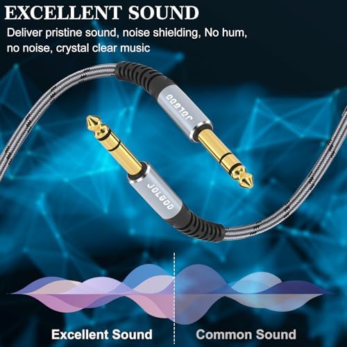 1/4 Inch TRS Instrument Cable 3.3 FT 2-Pack, Quarter inch Audio Cable, 6.35 Balanced Interconnect Line for Electric Guitar, Bass, Keyboard, Mixer, Amplifier, Speaker, Electric Mandolin