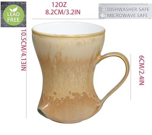 12Oz Color Glazed Ceramic Coffee Mug,Cool Cup With Handle Suitable for Office and Home,Drinking Coffee, Tea, Cocoa and Milk Lead cadmium free, Dishwasher Microwave Safe (Grey yellow)
