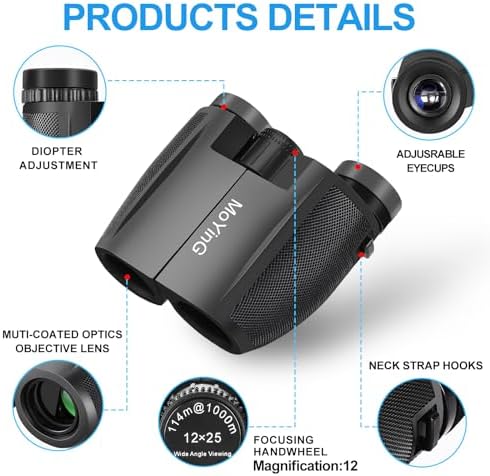 12X25 High Powered Binoculars for Adults, Waterproof Compact Binoculars with Clear Low Light Vision, Small Binoculars for Bird Watching, Hunting, Travel, Hiking, Concerts, Fishing, Outdoor Exploring