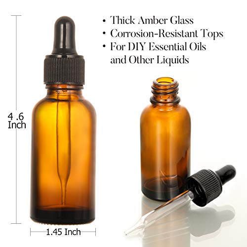 12 Pack, 2 oz Glass Dropper Bottle with 3 Stainless Steel Funnels & 1 Long Eye Dropper - 60ml Amber Glass Tincture Bottles for Travel Essential Oils, Liquids - Leakproof