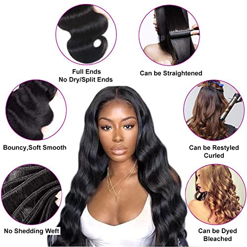 12A Brazilian Body Wave Human Hair 4 Bundles 18 20 22 24Inch 100% Unprocessed Brazilian Virgin Human Hair Weave Bundles Body Wave Hair Extensions Natural Color