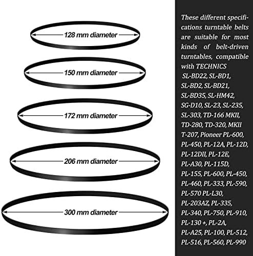 10 Pieces Turntable Belt Different Specifications Machine Recorder Rubber Belt for Repair Replacement Maintenance Most Kinds of Belt-Driven Turntables, 5 Sizes