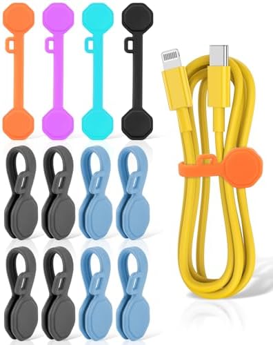 12 PCS Silicone Magnetic Cable Ties, Cable Clips Cord Organizer [1S] Management Cable Cords, Reusable Magnet Cable Organizer, Phone Cord Holder for Organizing, Bookmark Whiteboard Fridge Magnets etc