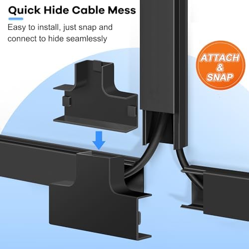 126in Cord Hider Kit, Wire Hiders for TV on Wall, Paintable Cable Management Kit, Wire Cover for Wall Mount TV, Hide Wires Along Wall, Black Cord Cover Wall Wire Management, 8xL15.7in W0.95in H0.55in