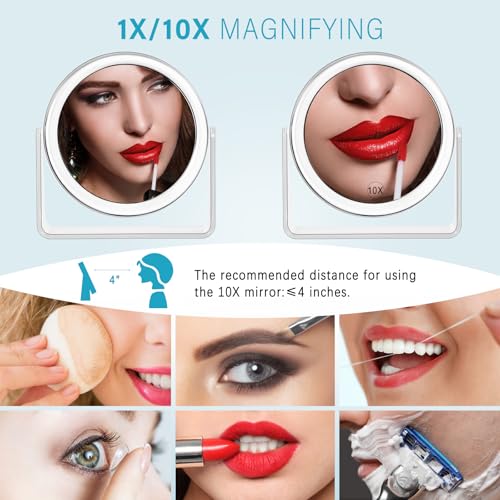 10X Vanity Mirror Makeup Mirror,1X/10X Magnification Double Sided Magnifying Mirror,360 Degree Swivel Desk Mirror,Portable Table Counter top Mirror for Bathroom Shaving Mirror,Gift for Women