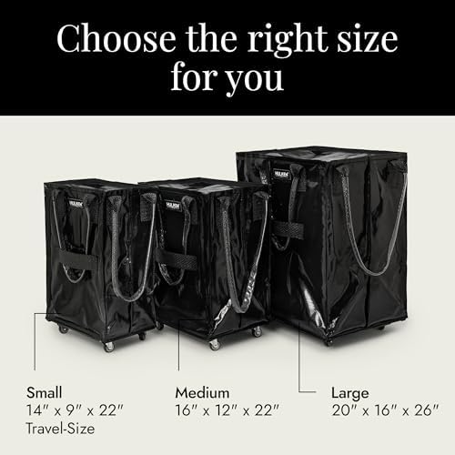 (Large, Black Reusable Rolling Tote & Rolling Shopping Bag with Wheels - Wheeled Tote - 66 lb Limit