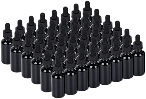 1 oz UV Resistant Dropper Bottle 48 Pack Black Glass Boston Bottles 30ml with Eye Droppers Black Caps for Essential Oils, Perfume, Leak Proof Travel Bottles for Liquids