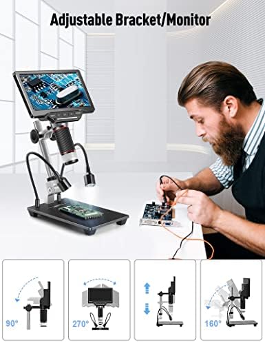 10" HDMI LCD Digital Microscope 1500X,Coin Microscope for Adults with 16MP Camera Sensor,Soldering Microscope with LED Lights Touch Control,TV/Windows/Mac Compatible, Coin Guidebook Included