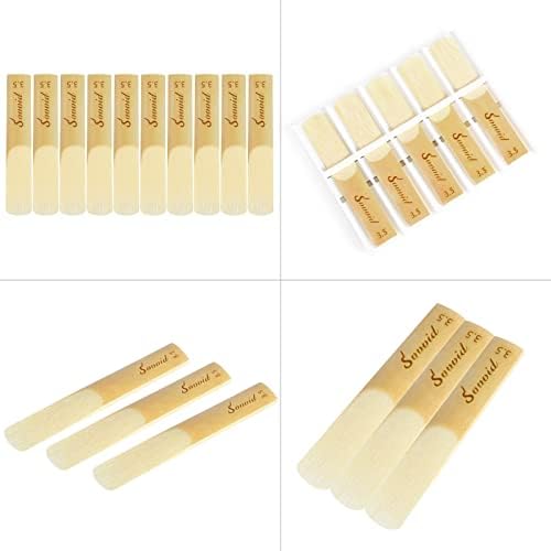 10 Pack Bb Clarinet Reeds with Plastic Box, Strength 3.5 Reeds for Clarinet, Thinner Reed Tip & Unfiled Cut for Easy of Play, Traditional Reeds for Clarinet Beginner and Player