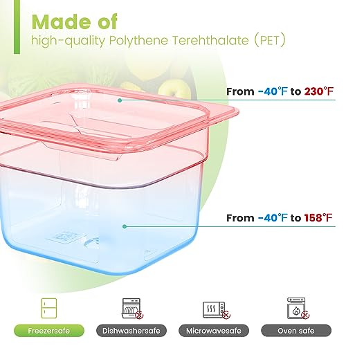 12 Pack Plastic Food Pan with Lid 1/6 Size 4 Inch Deep Restaurant Clear Food Storage Containers Polycarbonate Commercial Hotel Pans for Fruits Vegetables Beans Corns (12 PCS, 4'' Deep)