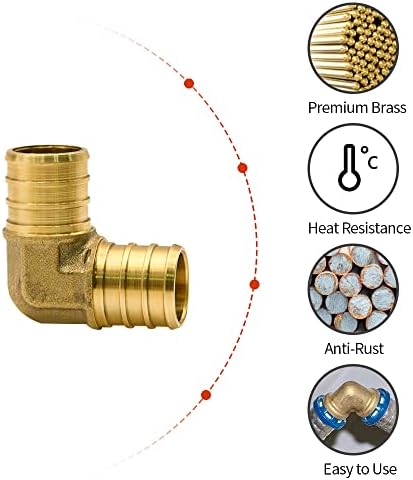 10 Pack 3/4" PEX Fittings, PEX Elbow Fittings, Brass PEX Fittings for PEX Tubing Pipe (3/4" Elbow, 10)