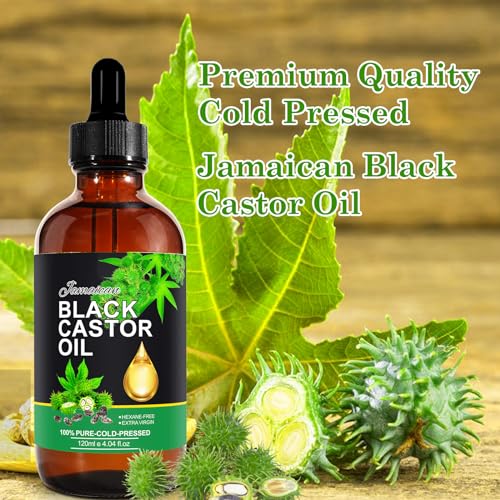 120ML Jamaican Black Castor Oil, Castor Oil Organic Cold Pressed Unrefined, Pure Natural Castor Oil for Hair Growth,Skin & Scalp Moisturizer, Eyelashes & Eyebrows, Deep Cleansing, Nail Care Grow