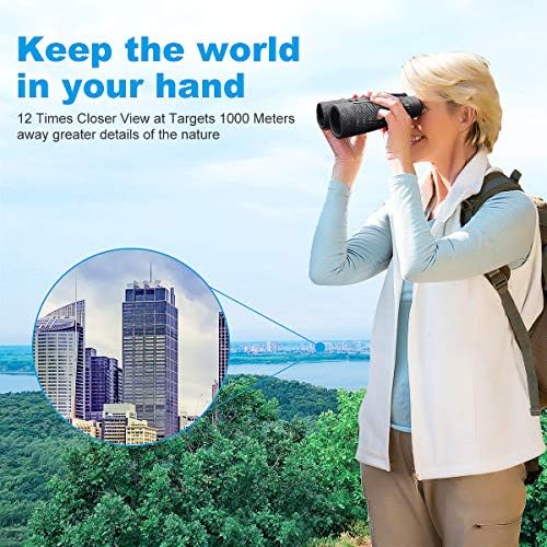 12x42 Binoculars for Adults, Binoculars with Weak Light Vision, Smartphone Photograph Adapter - 18mm Large View Eyepiece,16.5mm Super Bright BAK4 Prism FMC Lens for Birds Watching Hunting Sports