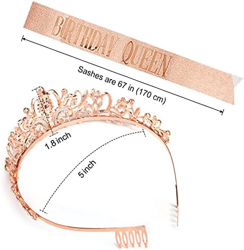 "Birthday Queen" Sash & Rhinestone Tiara Set COCIDE Rose Gold Birthday Sash and Tiara for Women Birthday Decoration Kit Rhinestone Headband for Girl Glitter Crystal Hair Accessories for Party