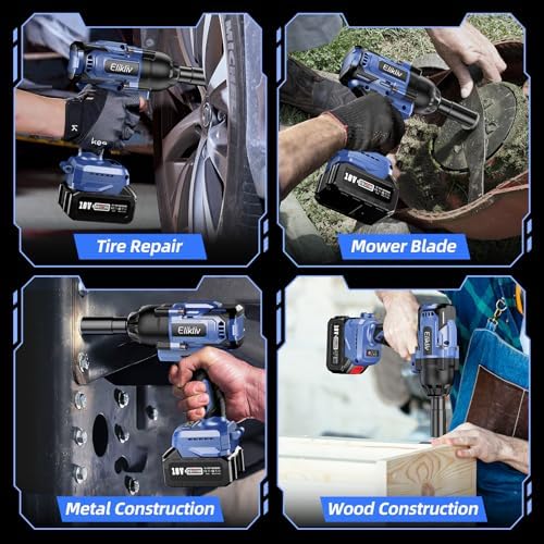 1200 N.m Cordless Impact Wrench 1/2 Inch, 900 Ft-lbs High Torque Brushless Power Impact Gun, 2x5000 mAh Battery, Fast Charge & 6 Sockets, Electric Heavy Duty Impact Driver for Home Car Tires Truck