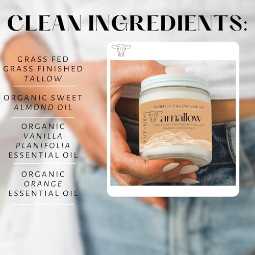 100% Grass Fed Beef Tallow for Skin Care - Face + Body - Whipped Moisturizer - Natural Lotion, 4 FL. oz. (Orange Creamsicle)