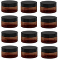 1 oz Amber Plastic Cosmetic Jars Leak Proof Container with Black Lid for Cream, Lotion, Powder, ointment, Beauty Products etc, 12 Pcs.
