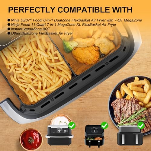 150Pcs Air Fryer Liners Disposable for Ninja Foodi DZ071 7-QT/11-QT/Instant 9 QT DualZone FlexBasket Air Fryer, 100Pcs Small Airfryer Liners For DualZone FlexBasket & 50Pcs Large Paper for Megazone