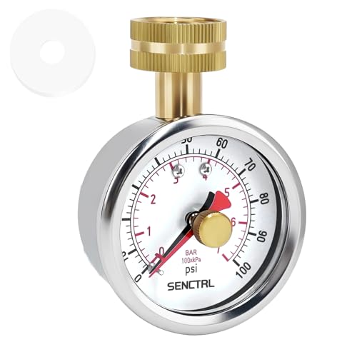 0-100 psi Water Pressure Gauge Test with Lazy Hand, Lead-Free, 2-1/2" Dial Size, 3/4" Female Garden Hose Thread, IP67 Waterproof, Stainless Steel Case, for Home Potable Water, House Tube