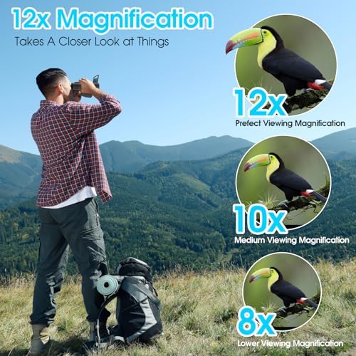 12x32 Binoculars for Adults, Binoculars with Camera, 2" LTPS Display 5MP 1080P Video Photo Recorder with 32GB Micro SD Card, High Powered Binoculars for Bird Watching Travel Hunting, Black