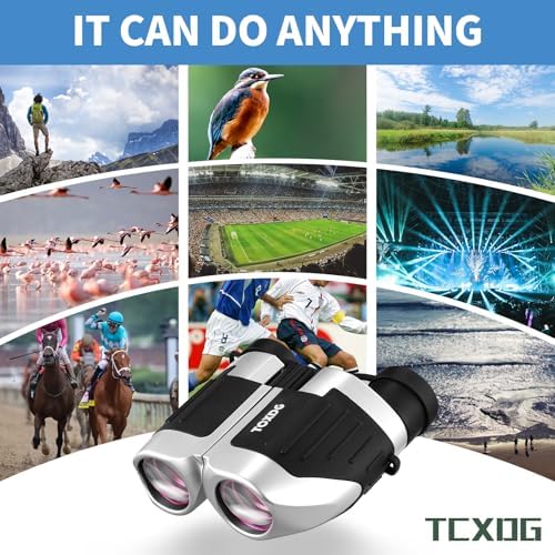 12x25 Compact Binoculars for Kids and Adults High Powered Large View Waterproof Binoculars with Clear Low Light Vision, Easy Focus Small Binoculars for Bird Watching, Hunting, Travel(Silver)