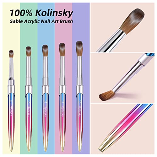 100% Kolinsky Acrylic Nail Brush Size 8,3D Nail Brushes for Acrylic Application Pure Handmade Round Shape,Professional Nail Art Brush Manicure for Women (#8)