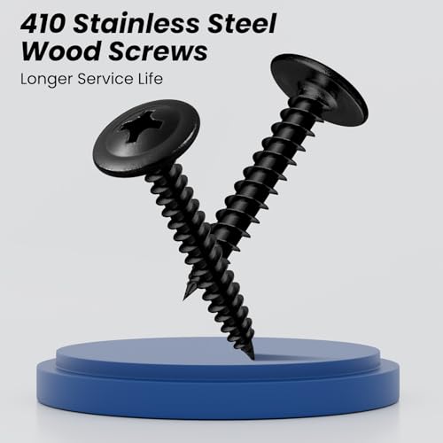 #8 x 3/4 Inch Wood Screws Phillips Modified Truss Head Stainelss Steel 410 Self Tapping Metal Screws,Black Zinc Plated(1Ib,200Pcs)