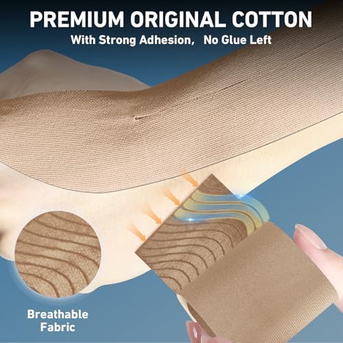 12 Count Kinesiology Tape for Thumb, Pre-Cut Waterproof KTquick Thumb Tape for Thumb Pain Relief Pre Cut, Original Cotton Athletic Tape, Durable Thumb Tape for Sports and Long-Lasting Support (Beige)