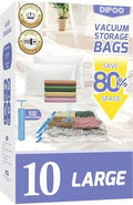 10 Pack Large Vacuum Storage Bags with Hand Pump, 80% Storage Space Saving, Sturdy Leak-Free Space Saver Vacuum Seal Bags for Clothing, Vacuum Compression Bags for Travel Lugggage