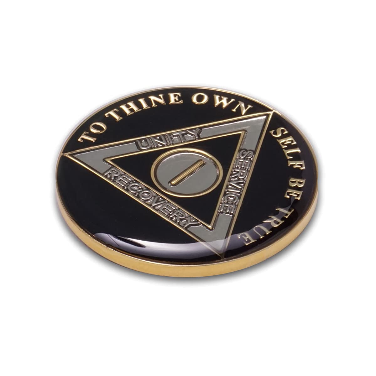 1 Year Sobriety Coin | Triplate AA Chip Recovery Anniversary Token (Black)
