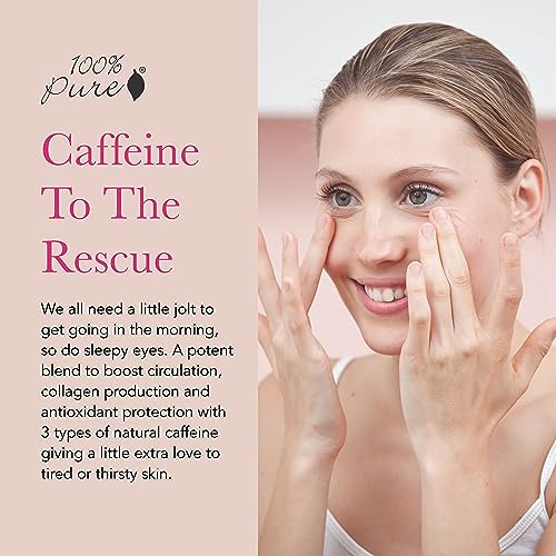 100% PURE Coffee Bean Caffeine Eye Cream Refresh & Hydrate Under Eye Treatment Reduce Puffiness, Dark Circles, Wrinkles with Green Tea, Rose Hip, Vitamin E - Youthful Vibrant Eyes - Vegan - 1 oz