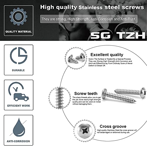 #10 x 1-1/4" Wood Screw 100Pcs Truss Head Phillips 18-8 (304) Stainless Steel Fast Self Tapping Screws by SG TZH